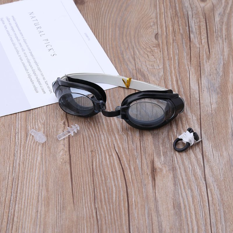 Kính Bơi Chống Tia UV + Bịt Tai + Kẹp Mũi Màu Đen Có Thể Điều Chỉnh