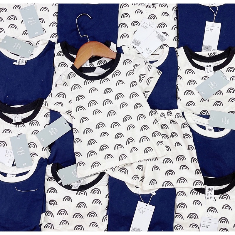 Set 2 bộ short cotton bé trai bé gái (xanh-vân mây)