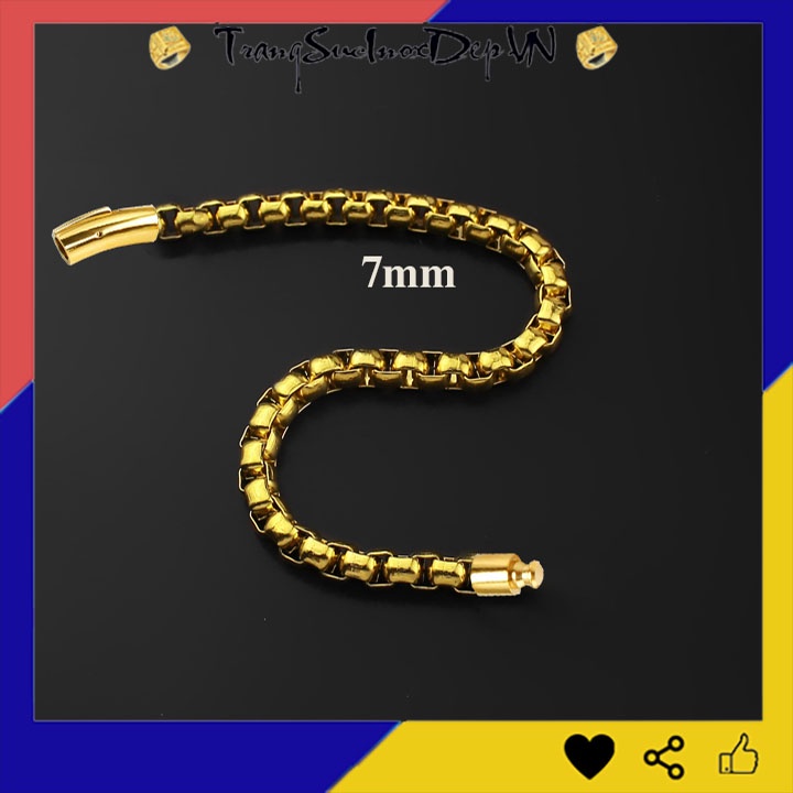 Lắc tay nam inox kiểu bông dừa khít 7ly khóa Vip mạ vàng siêu đẹp, bền màu, thể hiện đẳng cấp phái mạnh