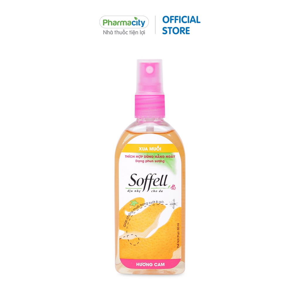 Xịt chống muỗi Soffell hương cam, hương hoa 80ml