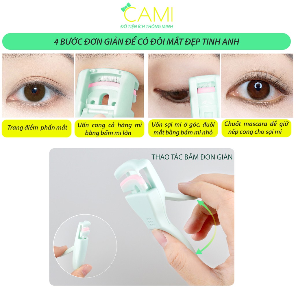 Kẹp bấm mi cong tự nhiên - Bộ 2 cái bằng nhựa có thanh silicon - Cami - CMPK169