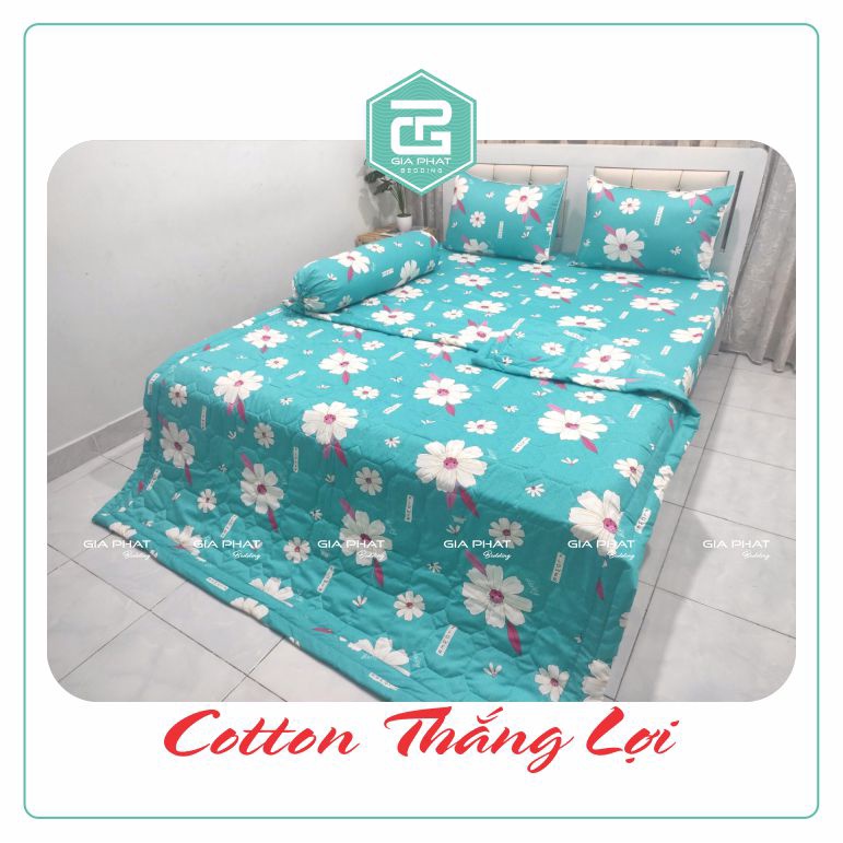 Bộ ga gối Thắng Lợi {4 món}100% Cotton chuẩn logo họa tiết Bông Lớn