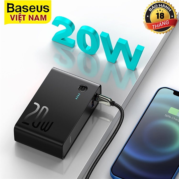 Sạc Dự Phòng Tích Hợp Củ Sạc Nhanh 2 Trong 1 Baseus Dung Lượng 10000mAh Với Đầu Cắm USB 3A và Type C ( PD 20W)