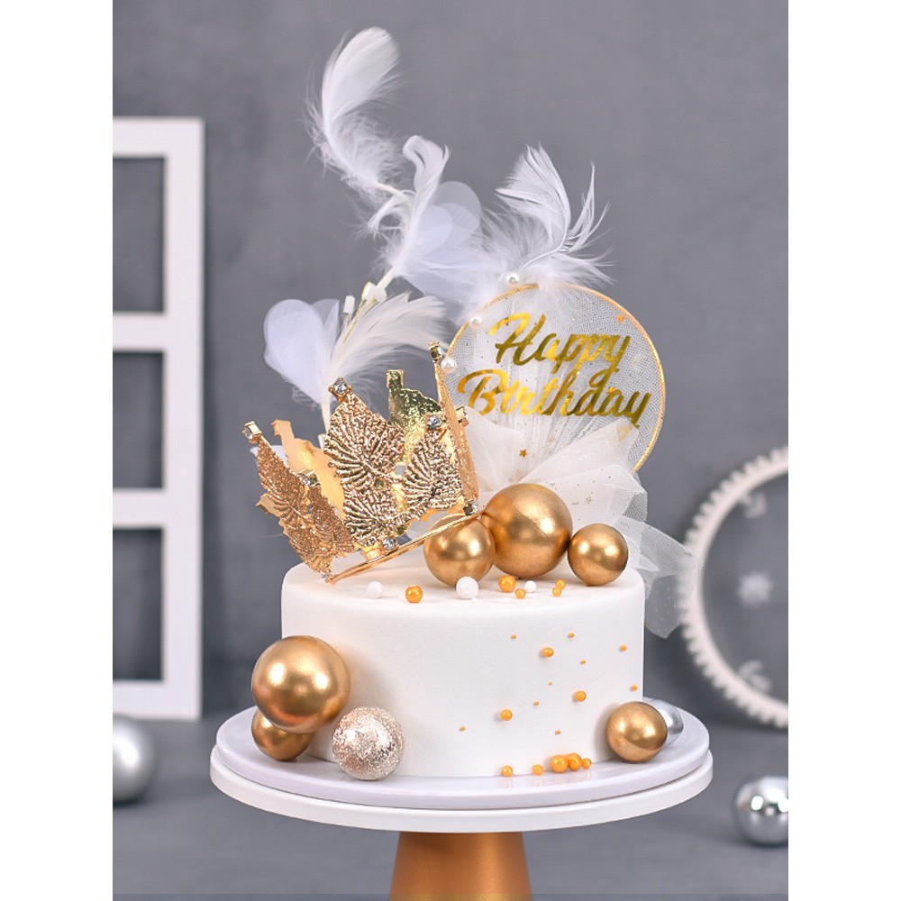 Vương Miện Trang Trí Bánh Kem , trang trí sinh nhật - Vương miện hợp kim lá phong vàng bạc