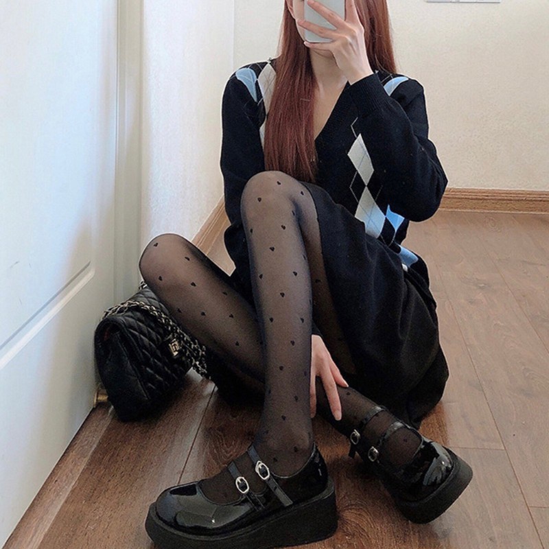 Quần Tất Xuyên Thấu In Hình Trái Tim Đáng Yêu 10mk Phong Cách Nhật Bản | BigBuy360 - bigbuy360.vn