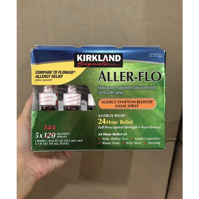 [ Mẫu mới ] Xịt xoang- Xịt mũi chống dị ứng Kirkland Aller- Flo_ 5 lọ của Mỹ ( 5 lọ x 18.2ml)