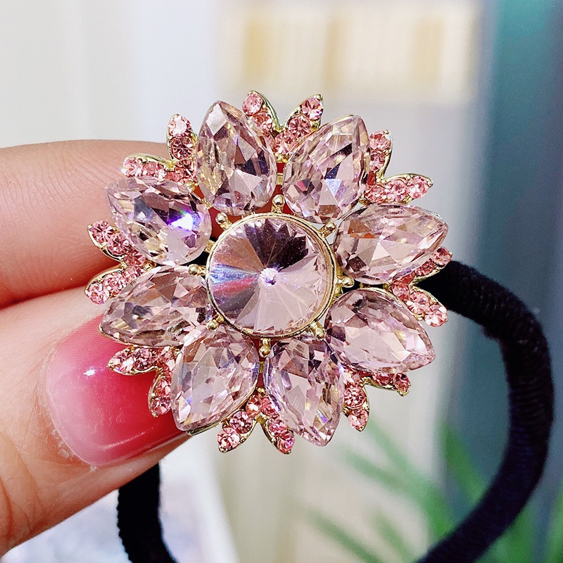 Dây Cột Tóc Đính Đá Hình Hoa Mận Màu Đen Phong Cách Cổ Điển Thời Trang Cho Nữ