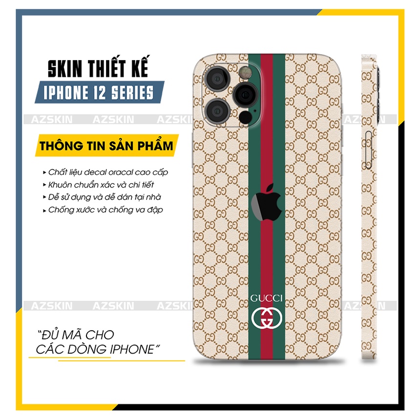 Dán Skin IPhone 12 Mini/12/12 Pro/12 Pro Max Gucci Độc Lạ |SK_IPLB89| Film Dán Lưng Viền, Chống Nước, Bền Màu, Cắt Sẵn