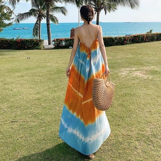 Váy đầm maxi 2 dây sexy pha loang màu