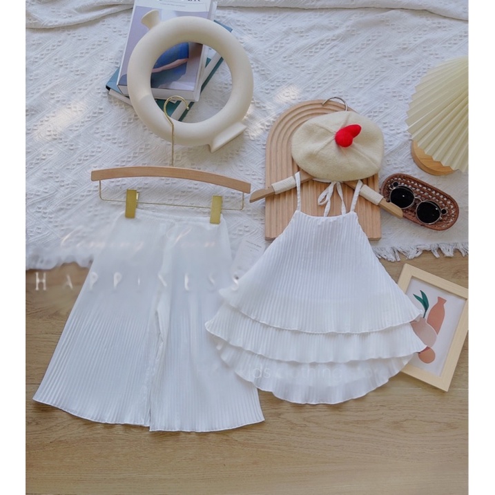 Set Bộ Áo Yếm Dập Ly Điệu Đà Cho Bé Gái