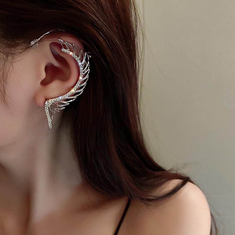 Bông tai mạ bạc 925 hình đôi cánh đính đá thời trang sang trọng