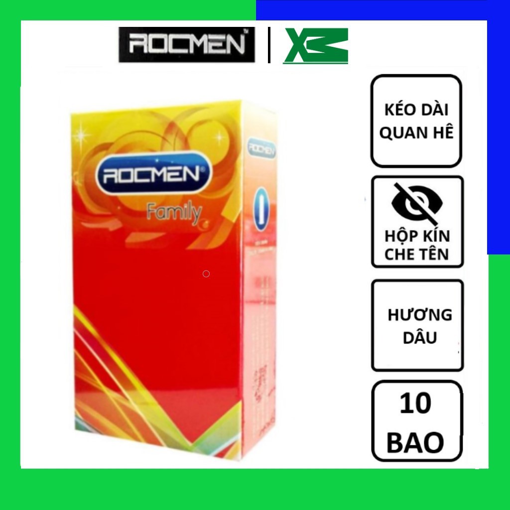 Bao cao su gia đình Rocmen Family hương dâu giá rẻ nhiều gel kéo dài quan hệ XM Official - hộp 10c