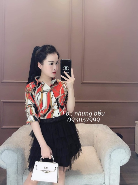 Áo sơ mi lụa họa tiết sang chảnh | BigBuy360 - bigbuy360.vn