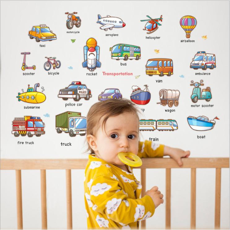 (FREESHIP) Decal dán tường phương tiện giao thông và tiếng anh cho bé - decalhcm