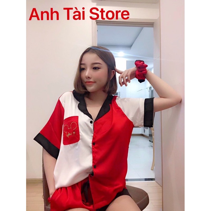 Bộ ngủ pijama nữ tay cộc quần đùi lụa Satin Hàn mềm mát không nhăn không bai xù overs size đến 60kg phong cách Hàn AT116 | BigBuy360 - bigbuy360.vn