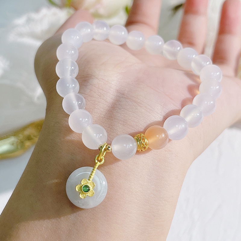 Vòng Tay Chuỗi Hạt Tròn Màu Trắng Phối Mặt Hoa Nhỏ Xinh Xắn Thời Trang Cho Nữ
