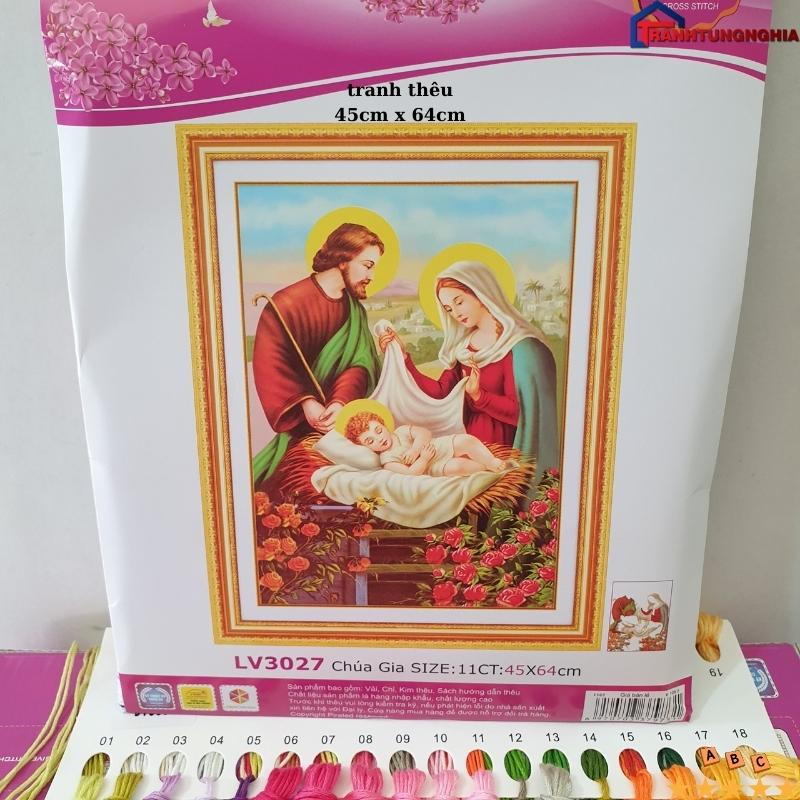 Tranh đính đá, tranh thêu chữ thập gia đình thánh gia