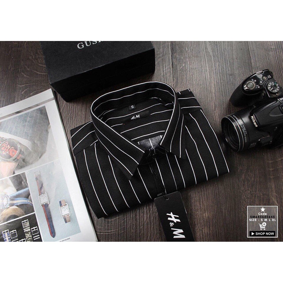 Áo Sơ Mi Nam Dài Tay Đẹp TAHISM016 Kẻ sọc 2 màu đen,trắng chất Cotton thoáng mát | BigBuy360 - bigbuy360.vn