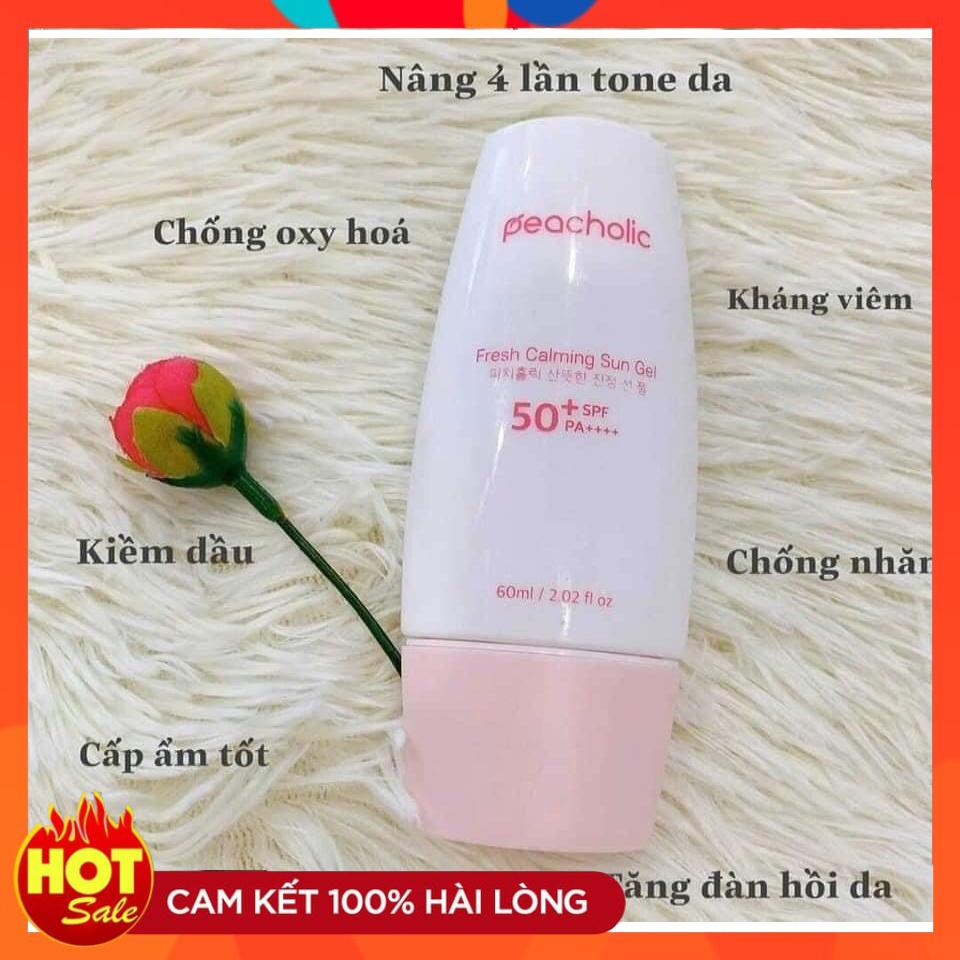 Kem Chống Nắng Peacholic Fresh Calming Sun Gel Nâng Tone 2-3 Lần, Dưỡng Trắng Sáng Da SPF 50+,PA++++ thể tích 60ml