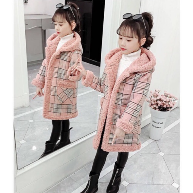Áo dạ lót lông cho bé gái cao từ 95-160cm 15-47kg