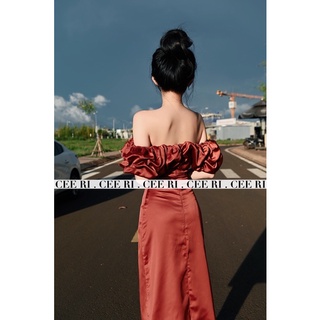 ( ẢNH THẬT - CHÍNH CHỦ CEE RI ) Váy lụa trễ vai bèo cao cấp
