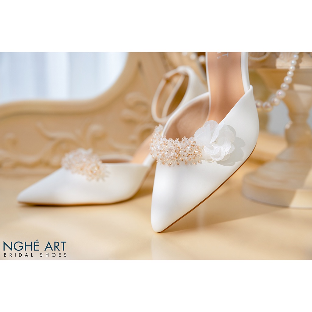 Giày cưới Nghé Art cao gót quai đính pha lê 365