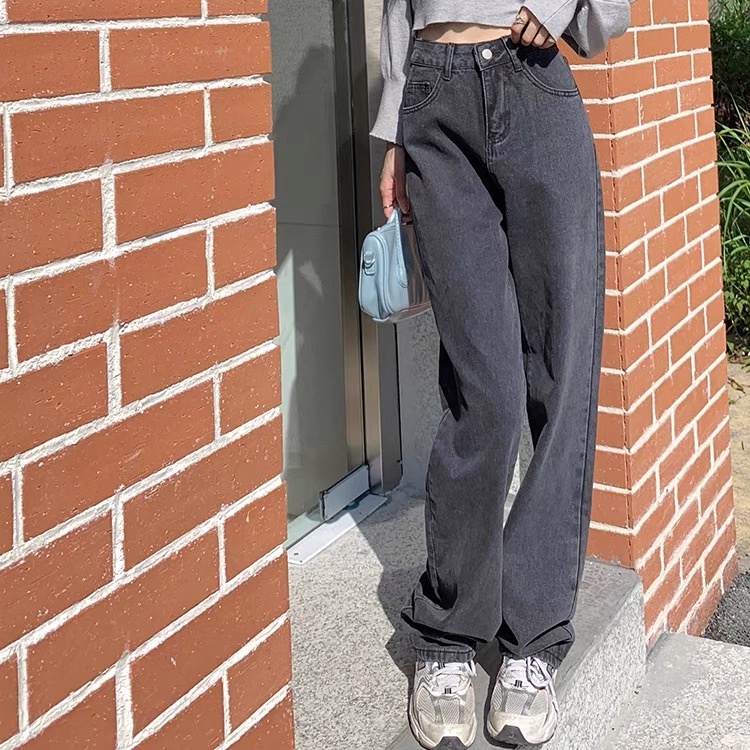 (Ảnh thật ở sau) Quần jean Feelfree ống rộng suông lưng cao màu đen xám (Có Bigsize, size cho người cao trên 1m7) QJ02