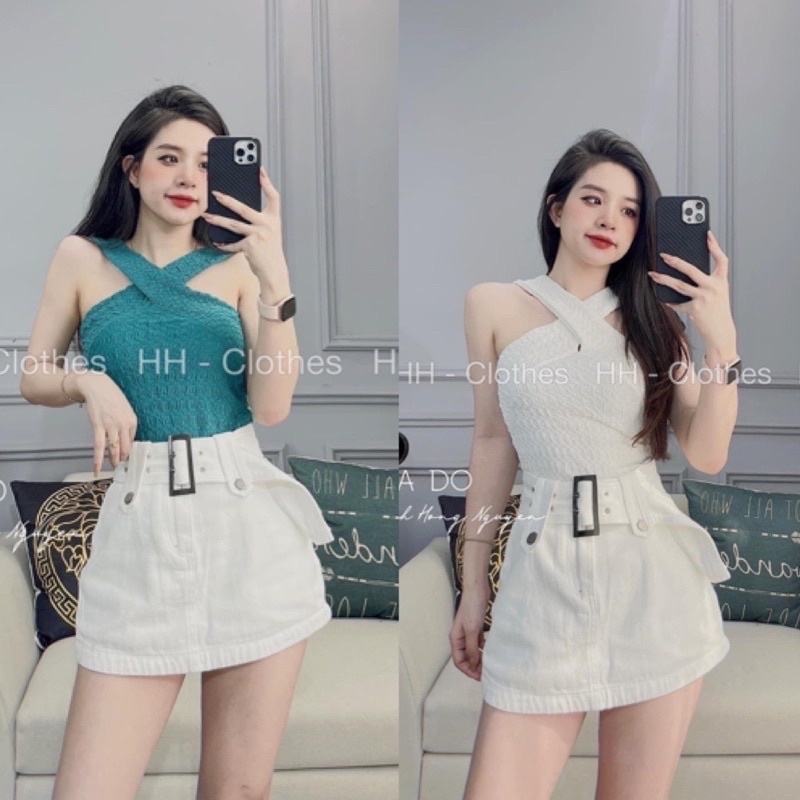 Chân váy bò kèm đai có quần trong , Quần giả váy kèm đai siêu hot hit