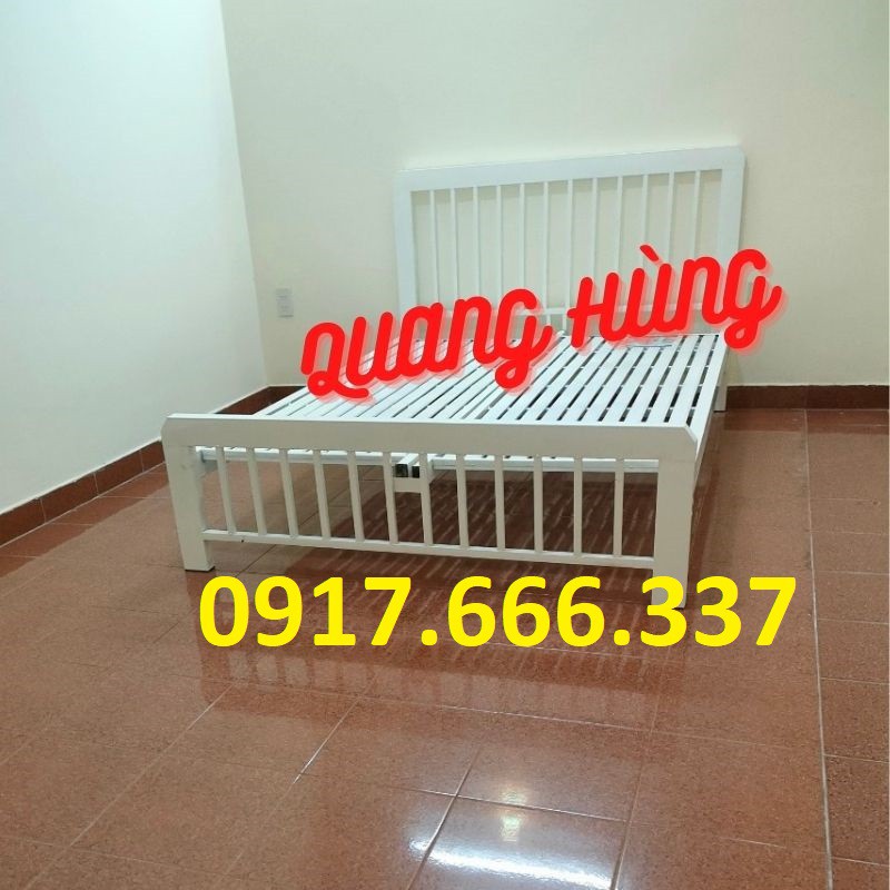 Giường sắt hộp vuông 4x8 màu trắng 1m6x2m cao cấp dành cho gia đình