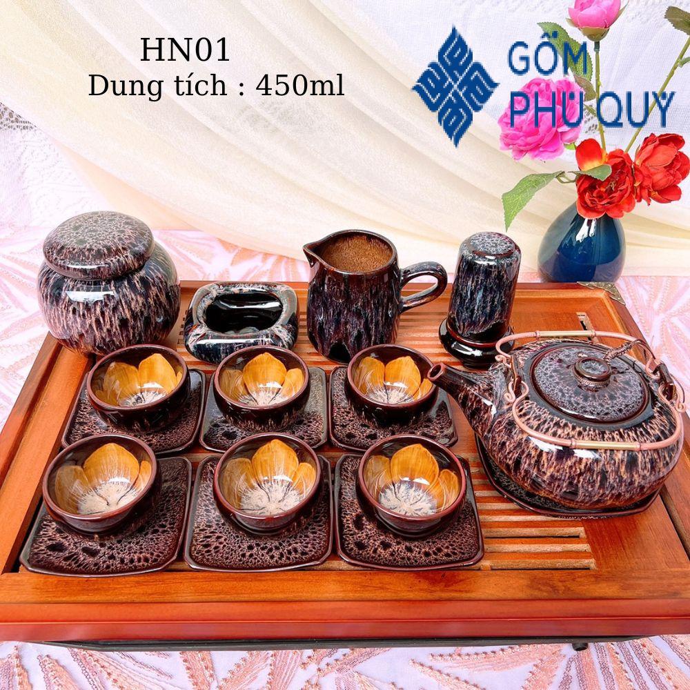 Bộ ấm chén uống trà ⚱ ấm trà Dẹt Cẩm Lai Đỏ ⚱ Gốm Sứ Bát Tràng Đẹp Cao Cấp GOMPHUQUY HN01