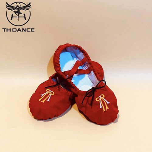 Giày múa Ballet trẻ em | Giày múa ballet màu đỏ thêu nơ
