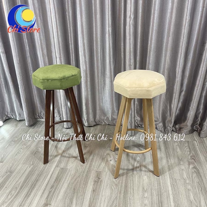 Ghế Quầy Bar, Makeup, Ghế Trang Điểm, Chụp Hình Bọc Da Nhung Chân Giả Gỗ Cao 75cm Và Xoay 360 Độ