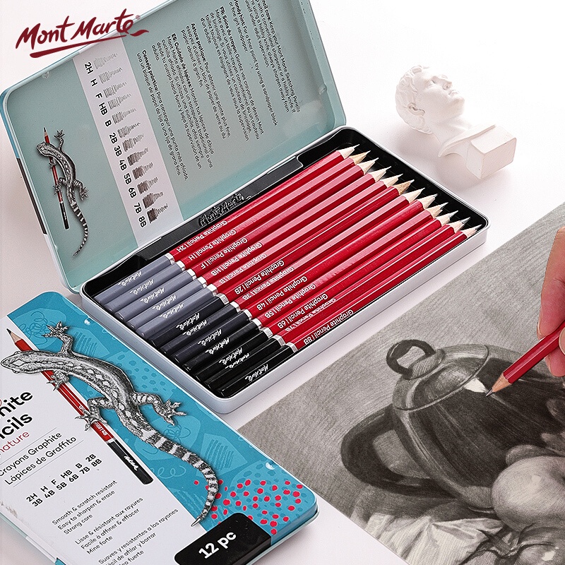 Bộ Bút Chì Cao Cấp Mont Marte - Độ cứng từ 2H-8B - 12 chiếc/hộp - Graphite Pencils Signature 12pc - MPN0114