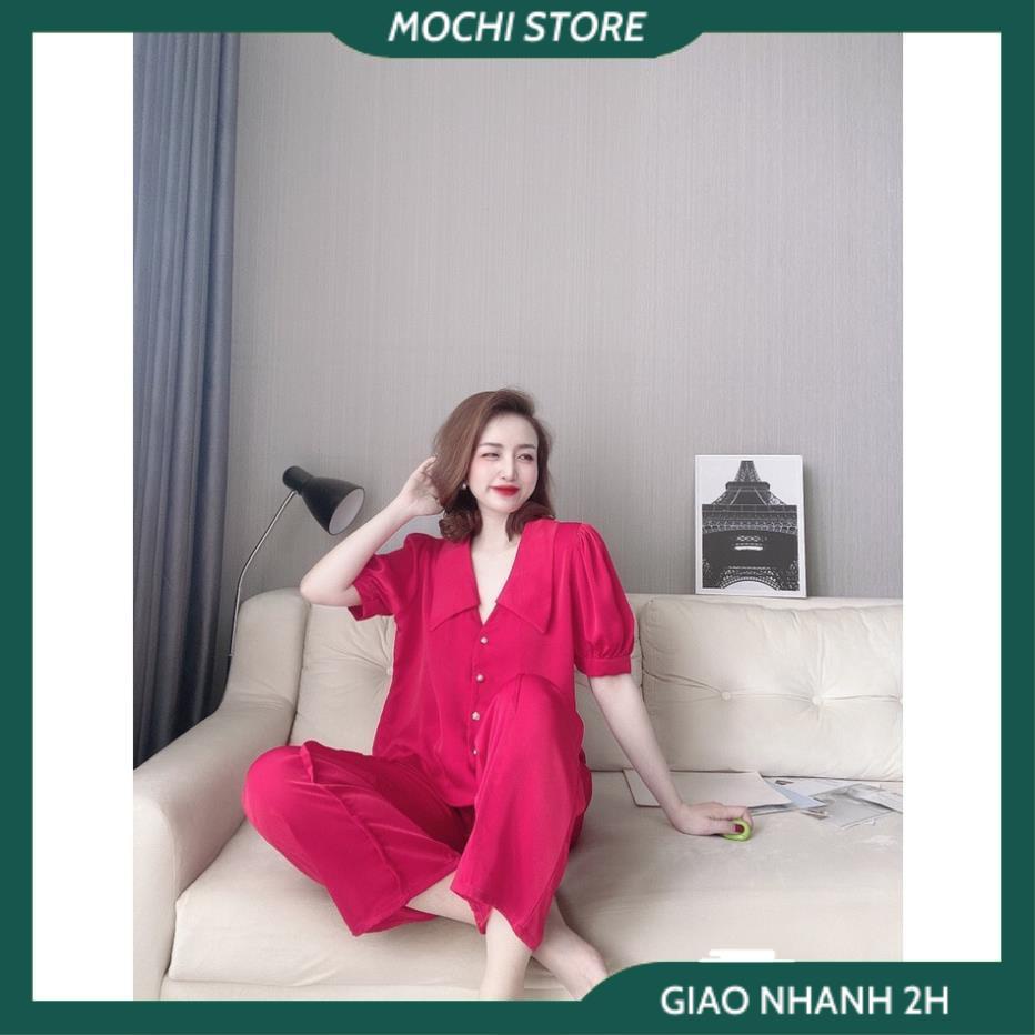 Bộ Ngủ, Đồ Ngủ Lụa Satin Áo Cổ Sen Tay Cộc Quần Dài Màu Trơn Chất Lụa Satin Cao Cấp Thời Trang Mặc Nhà Sang Chảnh. | BigBuy360 - bigbuy360.vn