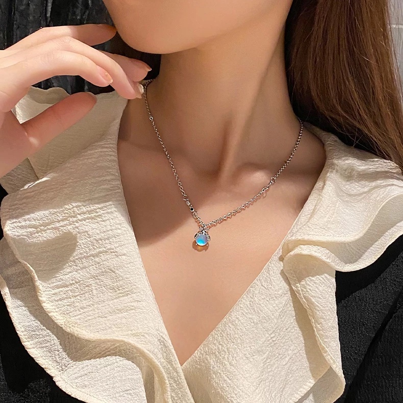 Mới Vòng cổ Mặt Hình Trái Tim Đính Đá Mặt Trăng Phong Cách Hàn Quốc Cho Nữ