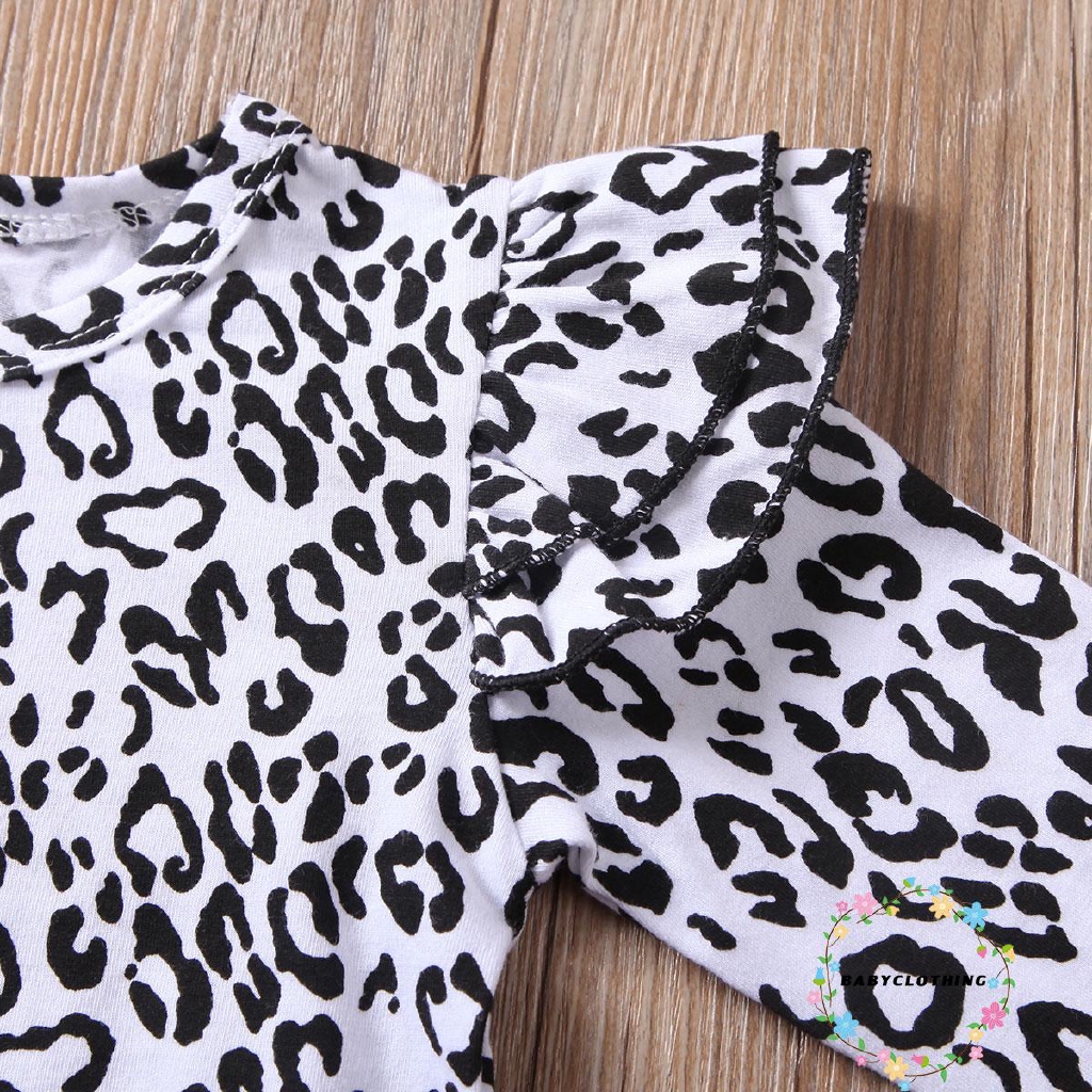 ღWSVღNewborn Kids Toddler Baby Girl Clothes Leopard Romper Bodysuit Ruffle Suspender Skirt Dress Outfit Set