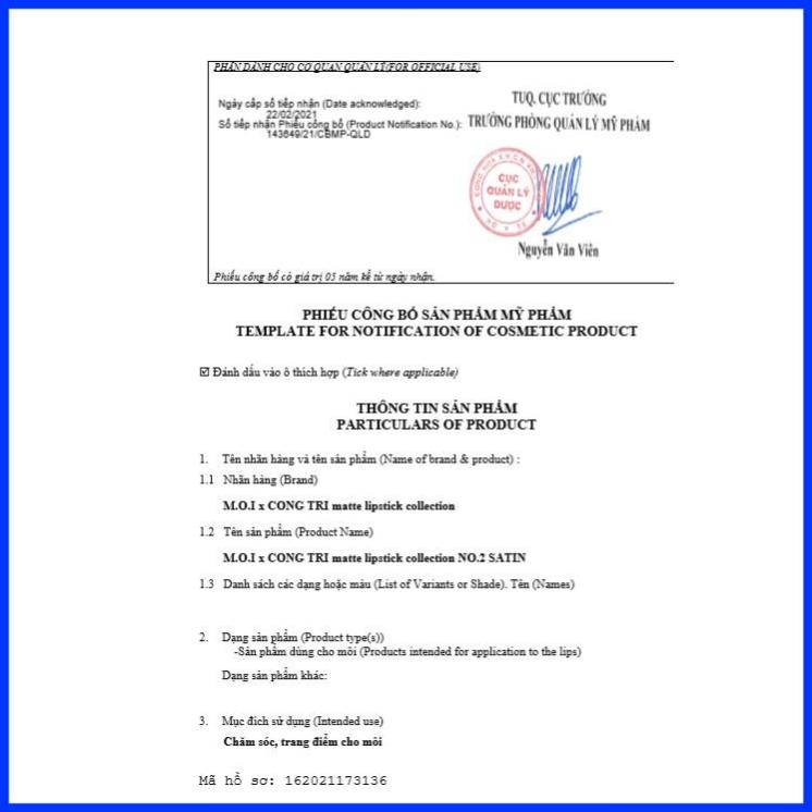 Thỏi Son Lì - Son M.O.I Hồ Ngọc Hà X Công Trí 2021 - Phiên Bản Giới Hạn - Tặng 1 Hộp Mặt Nạ Cao Cấp | BigBuy360 - bigbuy360.vn