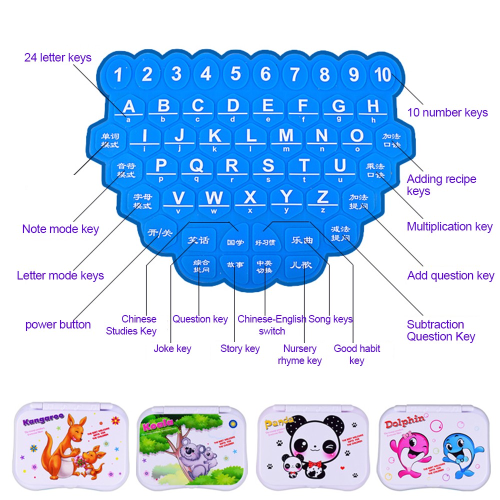 Đồ chơi giáo dục hình máy tính xách tay đa năng có tiếng anh/tiếng trung độc đáo cho bé