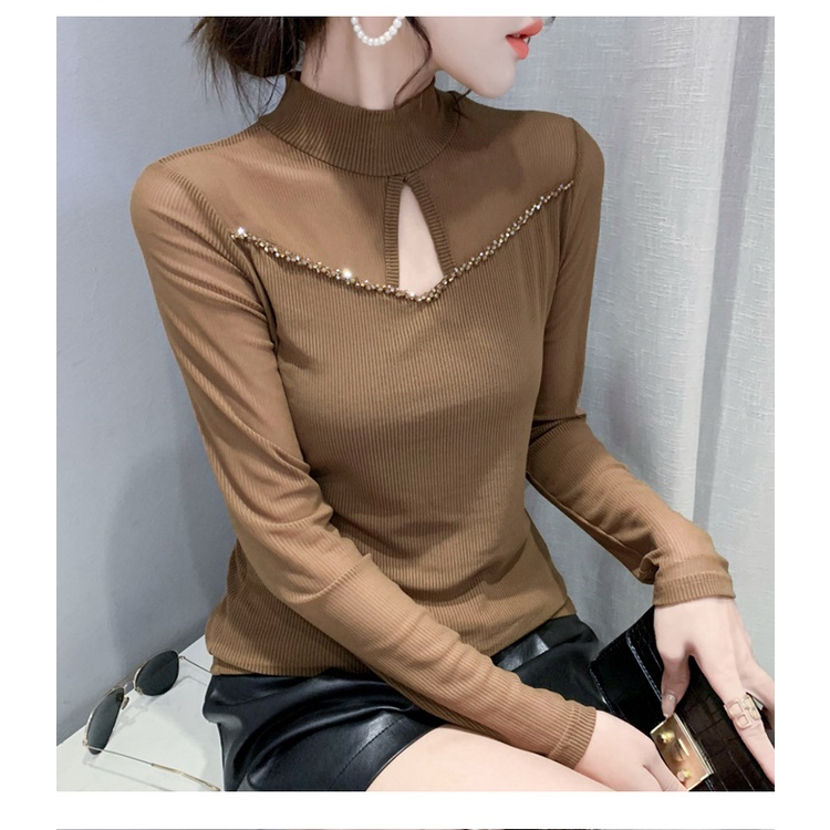 Đính hạt thiết kế mới thời trang mùa thu dành cho Áo thun dài tay nữ