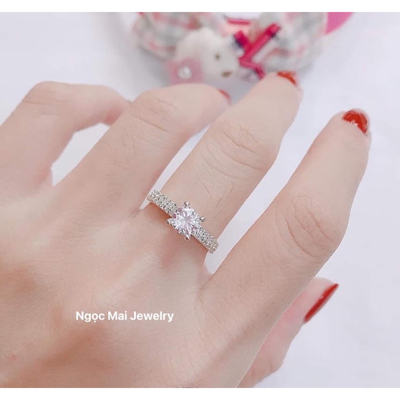 Nhẫn nữ bạc viền 2 hàng đá đá chủ 6ly lấp lánh cuốn hút - Ngọc Mai Jewelry