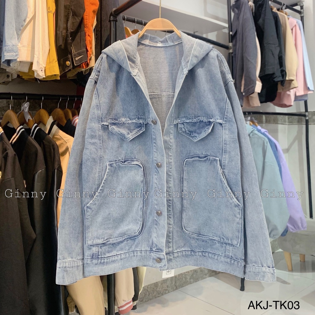 Áo Khoác Jean Phối Nón AKJ TK03 | Phong Cách | Thời Trang | GinHouseShop