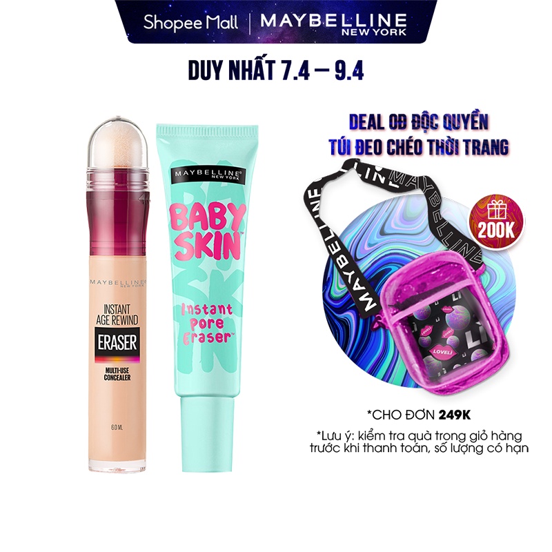 [Bộ trang điểm] Kem lót mịn da Baby Skin Primer 22ml  + Bút cushion Instant Age Rewind 6ml Maybelline New York