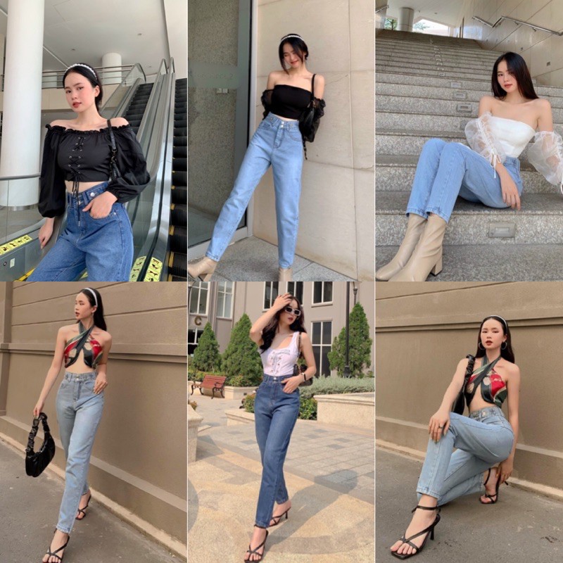 Quần Jeans BOW BAGGY chất jeans dày dặn đứng form eo siêu cao form baggy điểm nhất gài 2 nút dễ phối đồ và mix