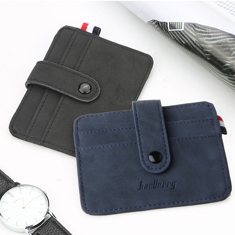 Ví đựng thẻ bằng da mỏng có nút bấm phong cách doanh nhân retro cho nam