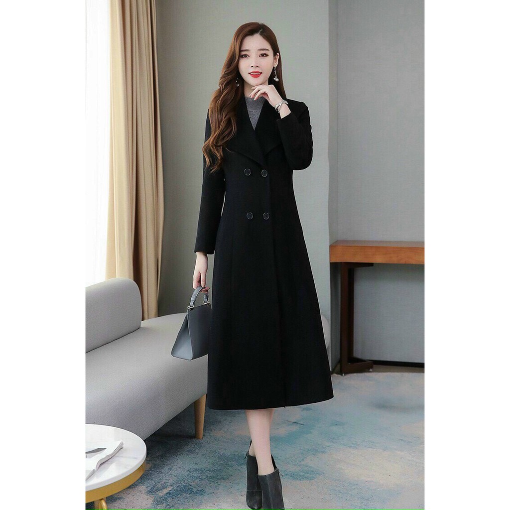 Áo Khoác Dạ Thu Đông Phom Dài Quý Cô Cổ V Cực Ấm BY4490