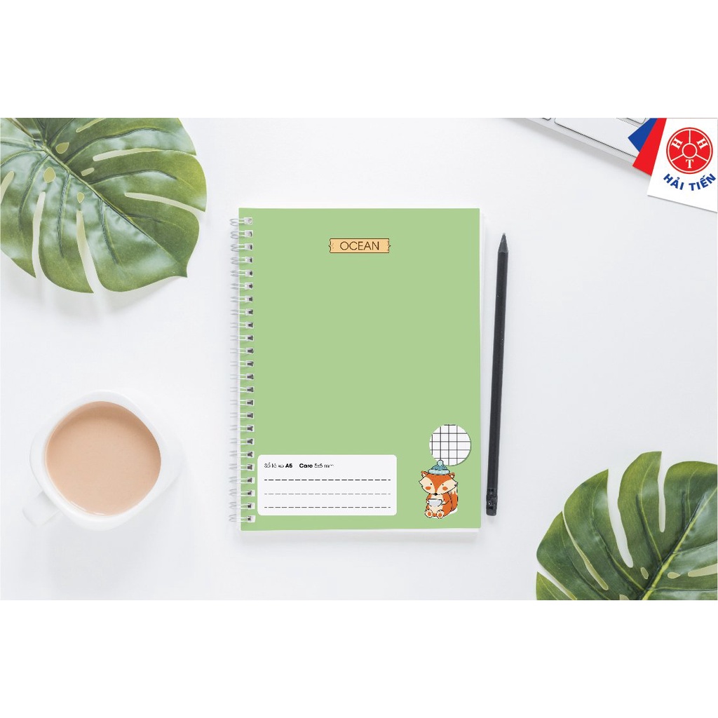 Sổ tay A5 dòng kẻ CARO 200 trang cầm tay, vở ghi chép, tập sổ note ghi nhớ HẢI TIẾN,Sổ gáy kép đôi lò xo dòng kẻ ngang