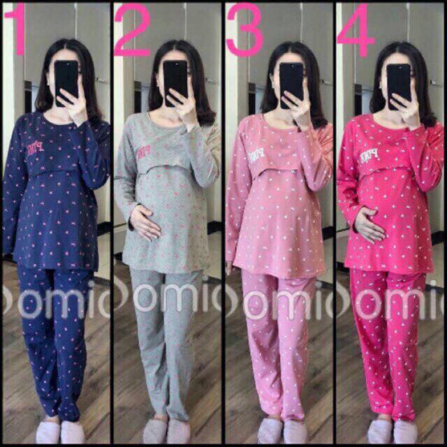 Bộ đồ bầu BIG SIZE pink dài mở lắp mặc bầu và sau sinh