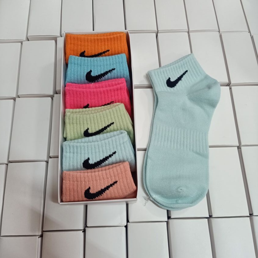 Tất Nike Cổ Thấp Nữ Nhiều Màu Hộp 6 Đôi Cao Cấp - Vớ Nike Cổ Ngắn Nhiều Màu