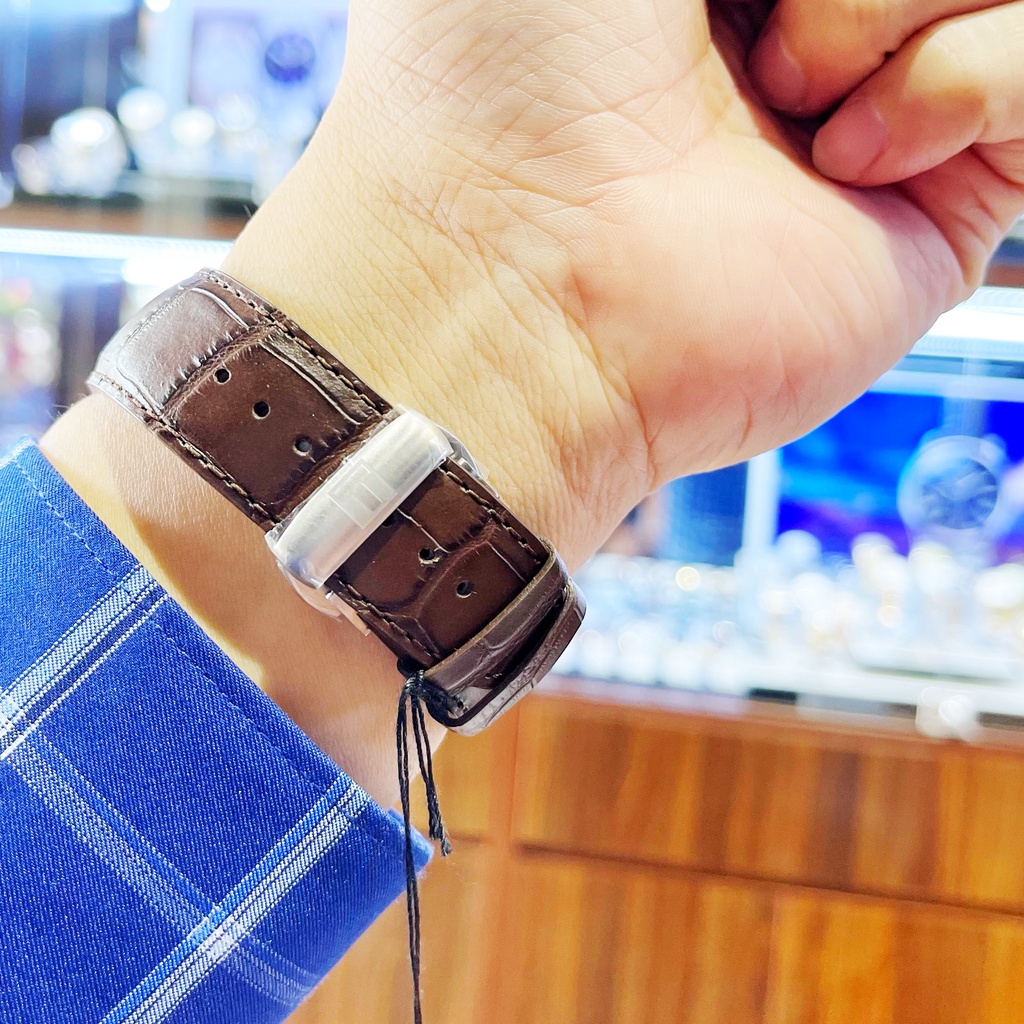 Đồng hồ Nam chính hãng Tissot 1853 Powermatic T086.407.16.031.00 Size 41,Mặt trắng,Lịch ngày-Máy cơ-Dây da nâu cao cấp