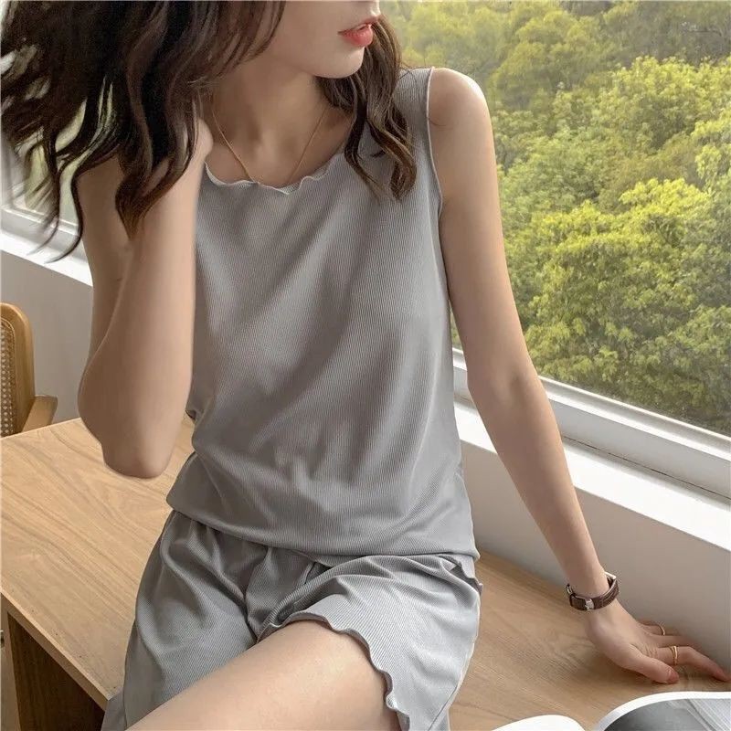 Hot Sale (Buy one get one free) Ice silk pajamas women's summer sleeveless thin vest casual loose student net red home service suit